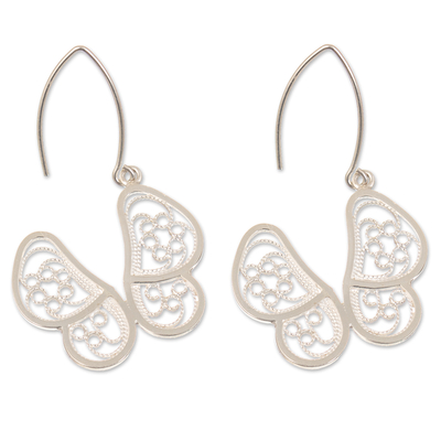 Sterling silver dangle earrings, 'Butterfly Filigree' - Peruvian Sterling Silver Filigree Butterfly Dangle Earrings
