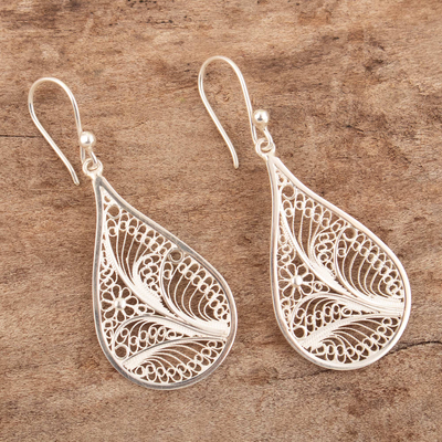 Sterling silver dangle earrings, 'Filigree Drops' - Peruvian Sterling Silver Filigree Drop Dangle Earrings