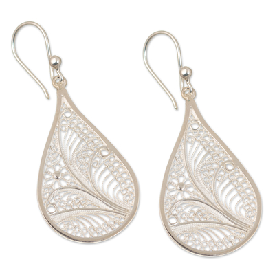 Sterling silver dangle earrings, 'Filigree Drops' - Peruvian Sterling Silver Filigree Drop Dangle Earrings