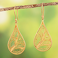 Gold-plated dangle earrings, 'Filigree Drops in Gold' - Peruvian 24k Gold-plated Filigree Drop Dangle Earrings
