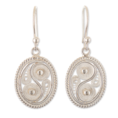 Sterling silver dangle earrings, 'Filigree Luck' - Sterling Silver Filigree Dangle Earrings Handmade in Peru
