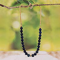 Gold-plated lapis lazuli beaded necklace, 'Magnificent Blue' - 18k Gold-plated Sterling Silver Lapis Lazuli Beaded Necklace