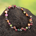 Cultured pearl charm anklet, 'Sea Fantasy' - Sterling Silver and Cultured Pearl Marine Charm Anklet