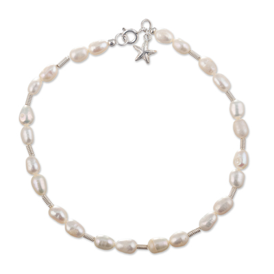 Sterling Silver and Freshwater Cultured Pearls Beaded Anklet