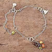 Cultured pearl anklet, 'Coral Beauty' - Sterling Silver and Freshwater Cultured Pearls Beaded Anklet