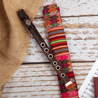 Flauta de quena de madera - Instrumento de viento de flauta de quena de madera peruana con estuche andino