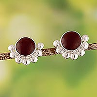Jasper button earrings, 'Sipan Wonder' - Circular Jasper Button Earrings Handcrafted in Peru