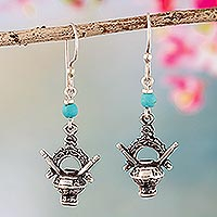 Sterling silver dangle earrings, 'Chimu Ceremony' - Sterling Silver Dangle Earrings with Reconstituted Turquoise
