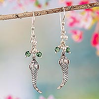 Agate dangle earrings, 'Aquatic Fortune' - Sterling Silver Dyed Agate Dangle Earrings from Peru