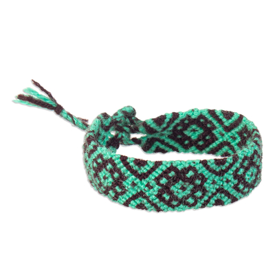 Macrame wristband bracelet, 'Road to the River' - Peruvian Handwoven Wristband Bracelet in Jade and Brown