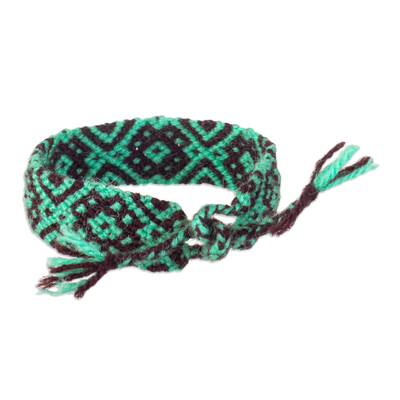Macrame wristband bracelet, 'Road to the River' - Peruvian Handwoven Wristband Bracelet in Jade and Brown