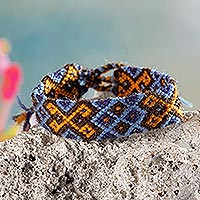 Macrame wristband bracelet, 'Surfing Vibes in Blue' - Blue Macrame Wristband Bracelet Hand-woven in Peru