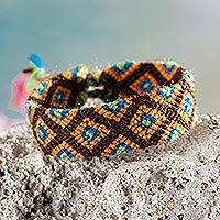 Macrame wristband bracelet, 'Surfing Vibes in Orange' - Unisex Macrame Wristband Bracelet Hand-woven in Peru