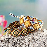 Macrame wristband bracelets, 'A Walk in the Country' (pair) - Pair of Macrame Wristband Bracelets Hand-woven in Peru