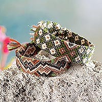 Macrame wristband bracelets, 'Andean Ruins' (pair) - Pair of Hand-woven Macrame Wristband Bracelets from Peru