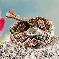 Macrame wristband bracelet, 'Winding Andes' - Peruvian Handwoven Wristband Bracelet with Tie Closure