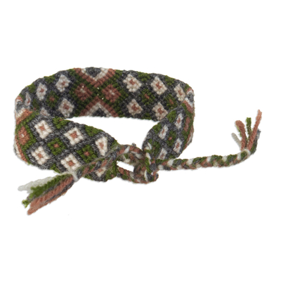 Macrame wristband bracelet, 'Geometric Forests' - Peruvian Handwoven Green Wristband Bracelet with Tie Closure