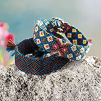 Macrame wristband bracelets, 'Colorful River' (pair) - Pair of Macrame Wristband Bracelets Hand-woven in Peru