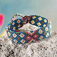 Macrame wristband bracelet, 'Geometric Mornings' - Peruvian Handwoven Wristband Bracelet in Spring Colors