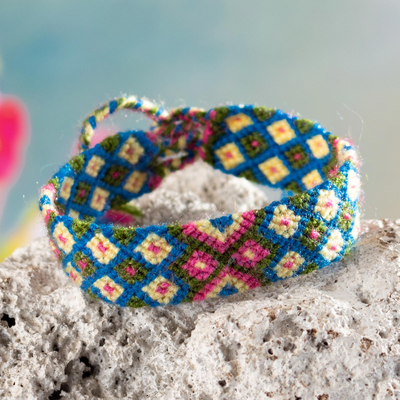 Macrame wristband bracelet, 'Geometric Mornings' - Peruvian Handwoven Wristband Bracelet in Spring colours