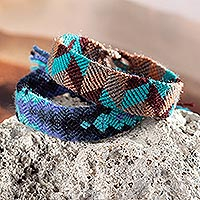 Macrame wristband bracelets, 'The Power of Water' (pair) - Peruvian Hand-woven Pair of Macrame Wristband Bracelets