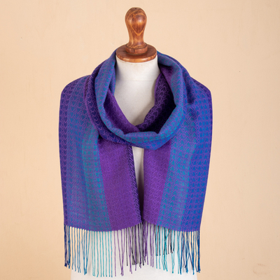 Baby alpaca blend scarf, 'Twilight in the Andes' - Unisex Baby Alpaca Blend Striped Scarf Hand-woven in Peru