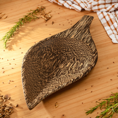 plato de madera - Fuente de madera en forma de hoja de chambira tallada a mano