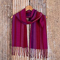 Baby alpaca blend scarf, 'Orchids' - Baby Alpaca Blend Hand-woven Striped Scarf from Peru