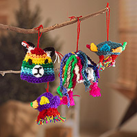 Crocheted ornaments, 'Bright Andean Tradition' (set of 4) - Crocheted Andean Ornaments with Hats (Set of 4)