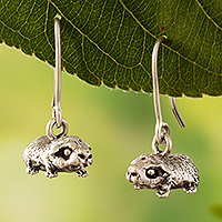 Silver dangle earrings, 'Guinea Pigs in Flight' - Silversmith Crafted Dangle Earrings in Peruvian 950 Silver