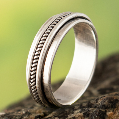 Sterling silver meditation spinner ring, 'Take a Breath' - Handmade Sterling Silver Meditation Spinner Ring from Peru