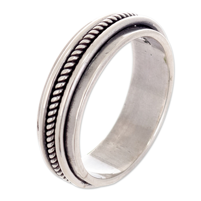 Sterling silver meditation spinner ring, 'Take a Breath' - Handmade Sterling Silver Meditation Spinner Ring from Peru