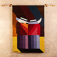 Wool blend tapestry, 'Andean Twosome' - Andean Couple Wool and Cotton Tapestry Hand Woven in Peru
