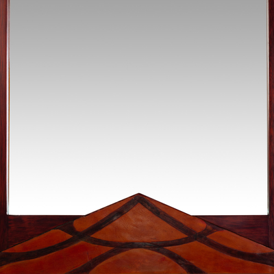 Espejo de pared de madera y cuero. - Espejo Vertical de Pared Artesanal con Madera Andina Tornillo