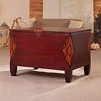 Leather-accented wood chest, 'Retrospection' - Andean Artisan Crafted Tornillo Wood Trunk-Style Chest