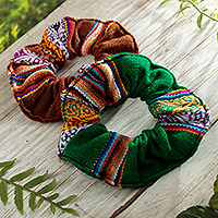 Scrunchies, 'Andes Nature Fantasy' (set of 2) - Set of 2 Brown and Green Andean Acrylic Scrunchies