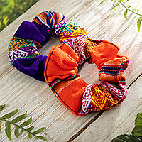 Scrunchies, 'Andes Dual Fantasy' (set of 2) - Set of 2 Peruvian Acrylic Scrunchies with Andean Motifs