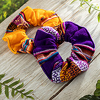 Scrunchies, 'Andes Wonderful Fantasy' (set of 2) - Set of 2 Purple and Yellow Andean Acrylic Scrunchies