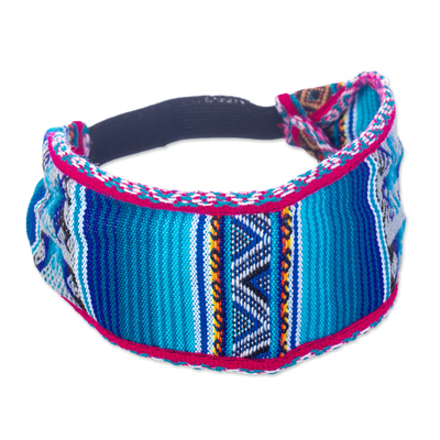 Acrylic Headband Crafted with Andean Textile in Blue Hues