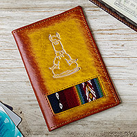 Leather passport cover, 'Meditative Llama'