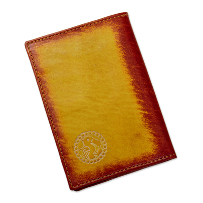 Leather passport cover, 'Meditative Llama' - Handcrafted Llama Leather Passport Cover with Andean Textile
