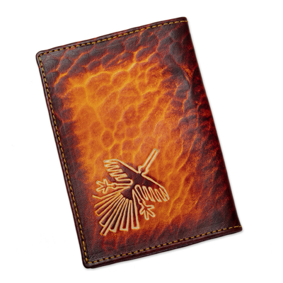 Peace-symbolic leather passport cover, 'Thoughtful Llama' - Handcrafted Llama Leather Passport Cover in Dark Brown