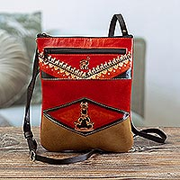 Leather accented suede sling, 'Little Red Llama'
