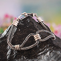 Sterling silver pendant bracelet, 'Glamorous Braids' - Sterling Silver Pendant Bracelet with Braided Design