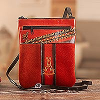 Leather accented suede sling, 'Fire Llama'