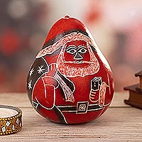 Gourd holiday decor, 'Little Santa Claus' - Artisan Crafted Red Painted Gourd Christmas Decor from Peru