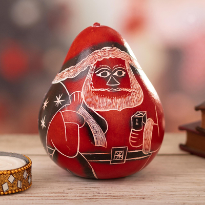 Kürbis-Weihnachtsdekoration - Kunsthandwerklich gefertigter rot bemalter Kürbis-Weihnachtsdekor aus Peru