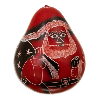 Artisan Crafted Red Painted Gourd Christmas Decor from Peru