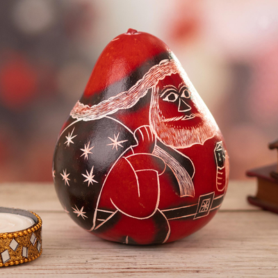 Kürbis-Weihnachtsdekoration - Kunsthandwerklich gefertigter rot bemalter Kürbis-Weihnachtsdekor aus Peru