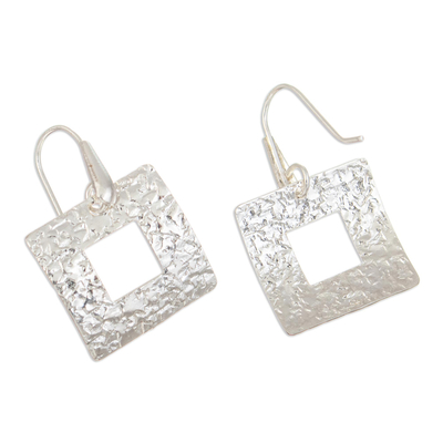 Sterling silver dangle earrings, 'Ancestral Window' - Sterling Silver Modern Dangle Earrings with Textured Finish